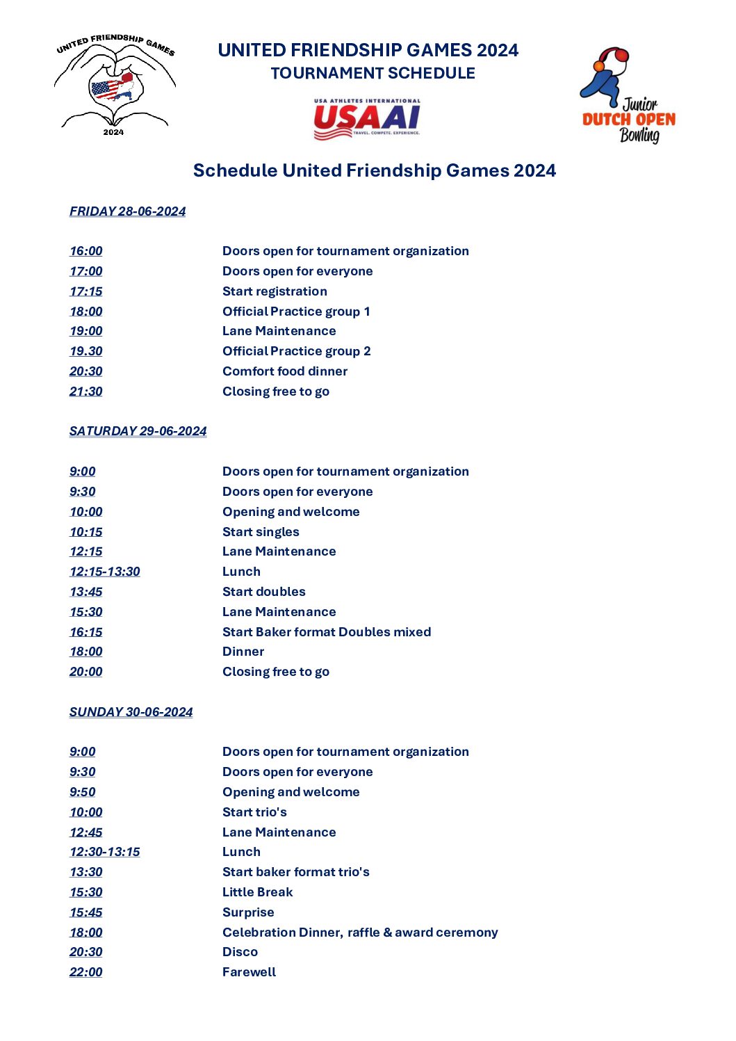 Schedule United Friendship Games 2024